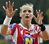 Tetjana Shynkarenko ist zum Fangen bereit - Hypo Niederösterreich  (Saison 2005/06, Super-League-Spiel gegen Leipzig)