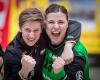 Ina Großmann (li.) und Jasmina Jankovic, Jubel nach dem Spiel HC Naisa Nis - TuS Metzingen (EHF-Pokal 3. Runde)