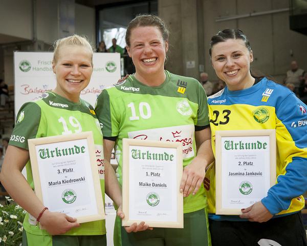 Die Spielerinnen des Jahres von Frisch Auf Göppingen: Maria Kiedrowski, Maike Daniels und Jasmina Jankovic