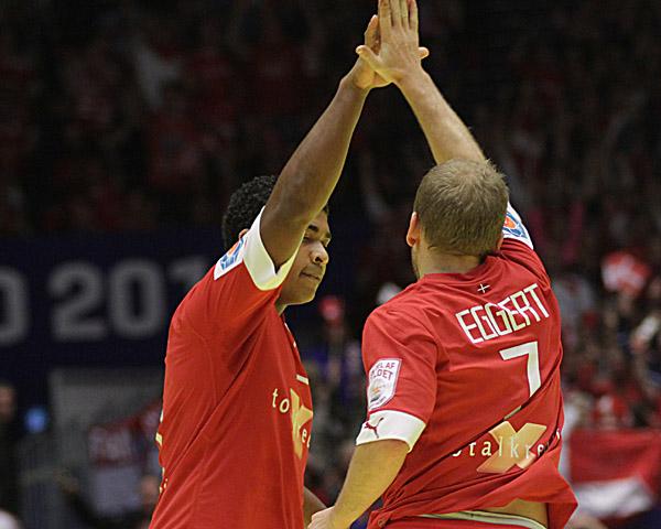 Anders Eggert und Mads Mensah/DEN, EURO 2014, Halbfinale, Dänemark - Kroatien