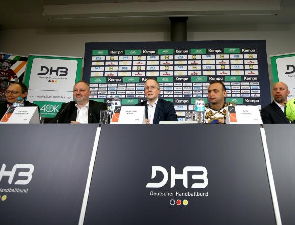 DHB Pressekonferenz WM 2019 Mark Schober, Andreas Michelmann, Tim-Oliver Kalle, Bob Hanning, Axel Kromer