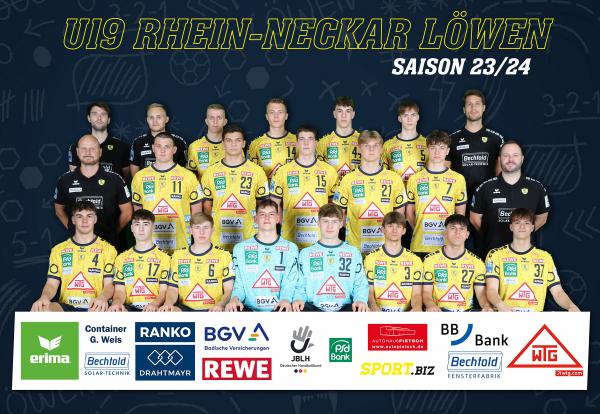 Teamfoto Rhein-Neckar Löwen U19 - Mannschaftsbild Jugend-BL 2023/24